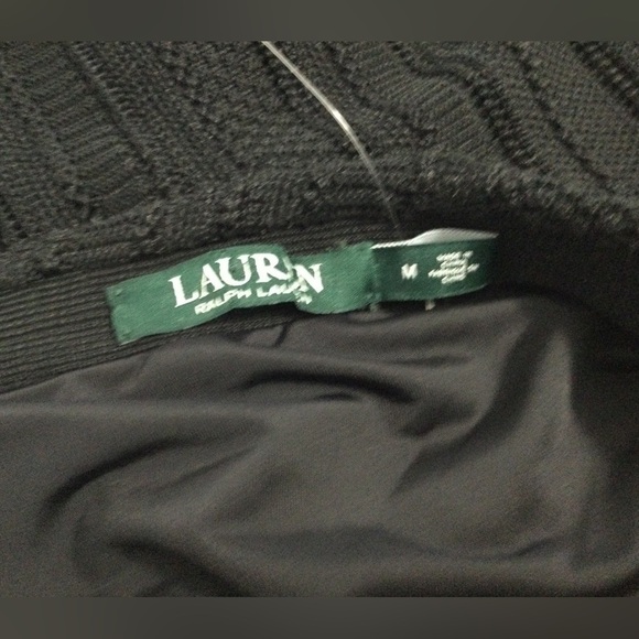 Lauren Ralph Lauren Black Cotton Crochet Beaded Halter Dress Sz M - Picture 7 of 11